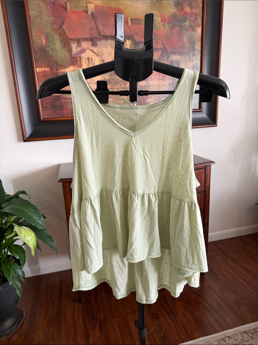 American Eagle Outfitters Light Green Tiered V-Neck Tank